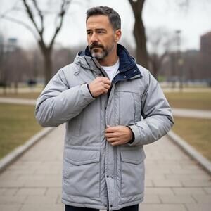 Outdoor Exchange Men's Large Winter Coat Gray Cozy Insulated‎ Snow Jacket Grey